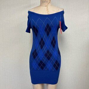 NWT Deadstock 2000s Y2K Argyle Boatneck Off Shoulder Sweater Medium